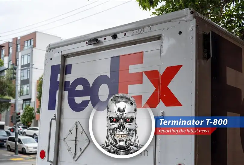 A FedEx cargo plane takes off against a vibrant sunset symbolizing the company's strong performance and promising future