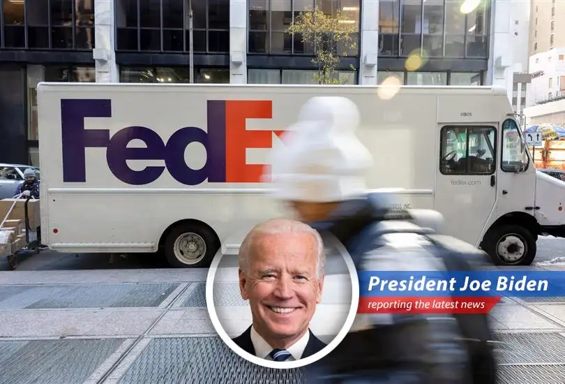 A FedEx truck delivering packages, symbolizing the company's renewed focus on speed and efficiency in the e-commerce landscape.