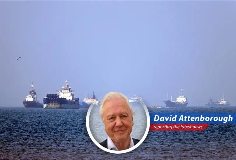 A Maersk vessel transits the Strait of Hormuz under the watchful eye of the U.S. Navy, a stark illustration of the current geopolitical climate.