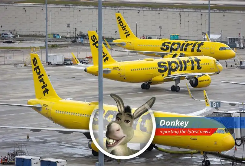A Spirit Airlines plane on the tarmac symbolizing the airline's potential grounding due to financial struggles.