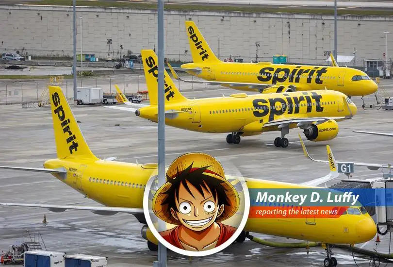 A Spirit Airlines plane on the tarmac, symbolizing the airline's uncertain future
