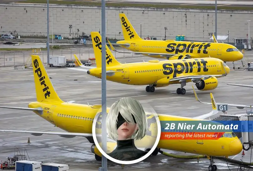 A Spirit Airlines plane sits on the tarmac, representing the airline's uncertain future.