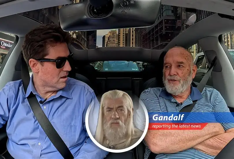 A Tesla navigates city streets, its driver engaged with the Grok AI, highlighting the dual nature of convenience and distraction.