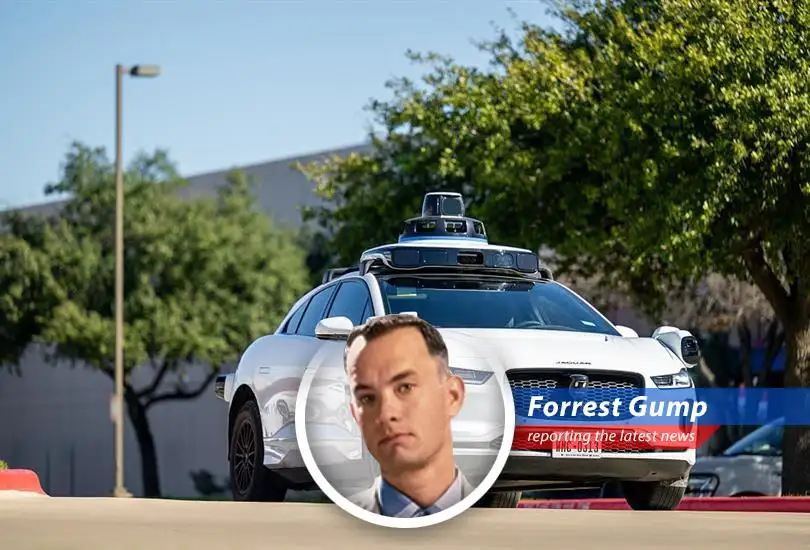 A Waymo robotaxi navigates city streets. But sometimes they like the water too much, just like Lt. Dan after the storm.