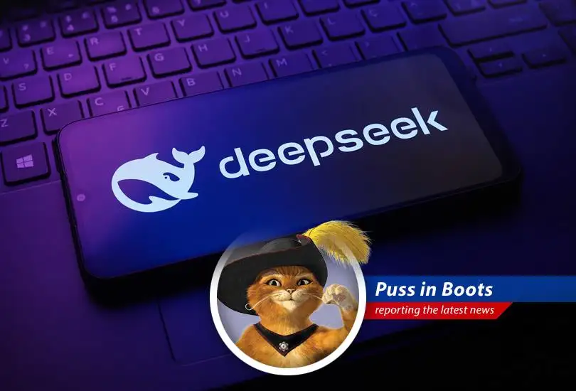 A computer screen displaying code with a cat silhouette, symbolizing the stealthy approach of DeepSeek AI.