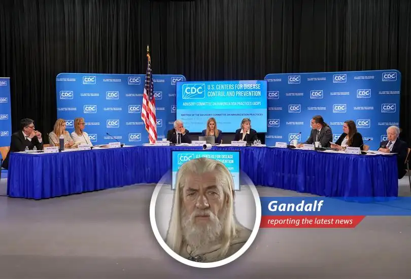 A courtroom scene depicting the legal challenge to vaccine policies, raising questions about science, public health, and government authority.