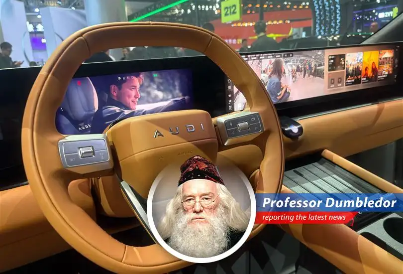 A futuristic vehicle equipped with Alibaba's Qwen AI system showcased at the Beijing Auto Show 2026.