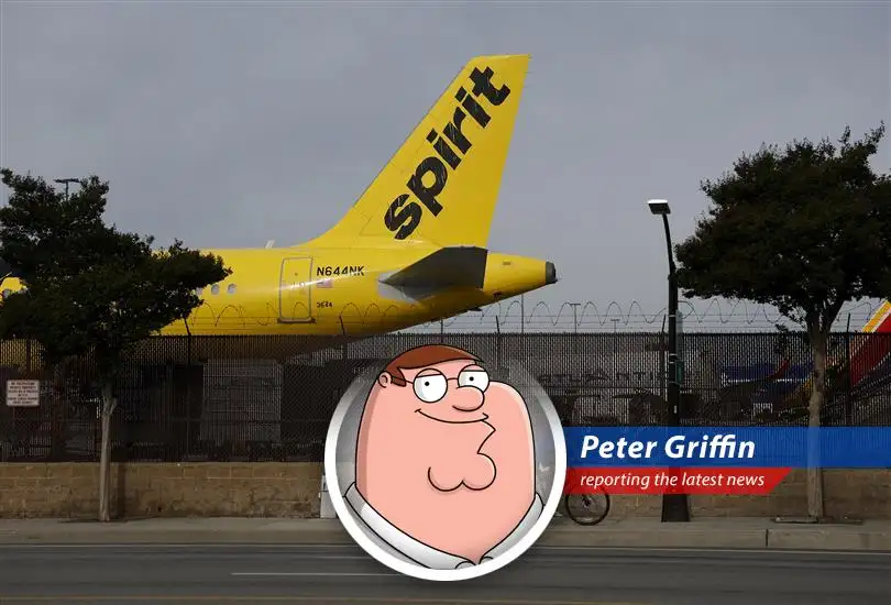A grounded Spirit Airlines plane symbolizes the carrier's financial troubles and ultimate demise.
