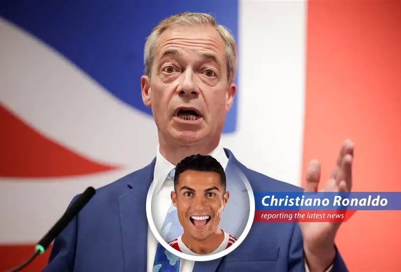 A humorous take on British politician Nigel Farage's entry into the general election with quotes and jokes reminiscent of Cristiano Ronaldo's universe