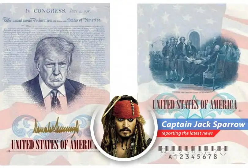 A mock-up of the proposed passport design featuring Trump superimposed on the Declaration of Independence sparks controversy