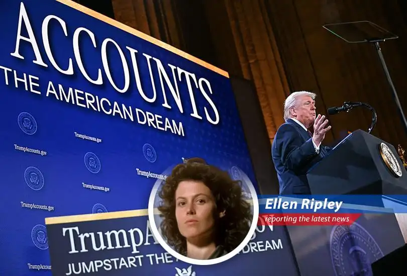 A mockup of the Trump account app interface showcasing potential stock gains.