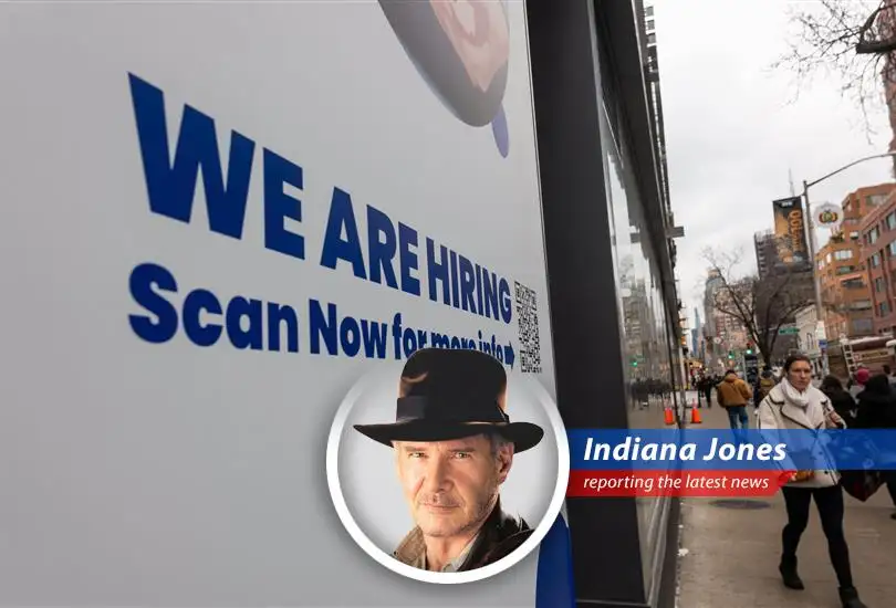 A shadowy figure navigates a treacherous economic landscape symbolizing the weakening job market and uncertain future.