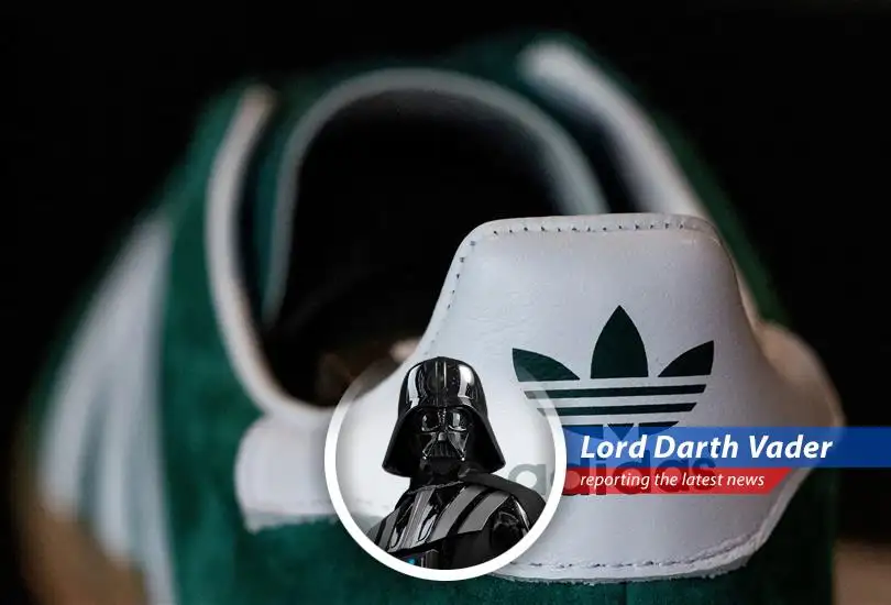 Adidas headquarters, where hopes for galactic domination through sportswear face unforeseen turbulence.