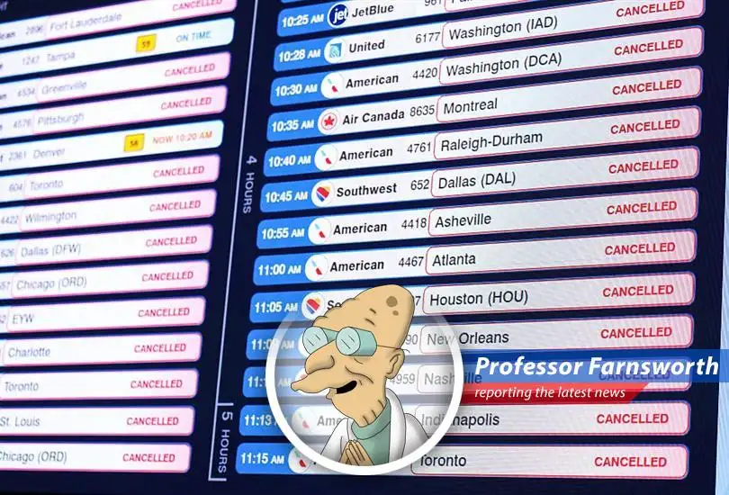 Airplanes sit idle at a snow-covered airport due to widespread flight cancellations caused by a severe winter storm.