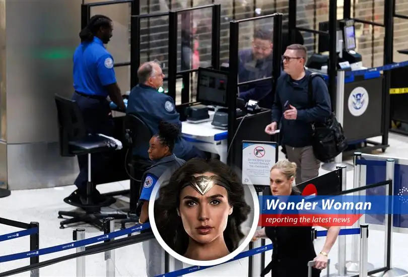 Airport security checkpoint featuring TSA personnel and advanced screening technology.