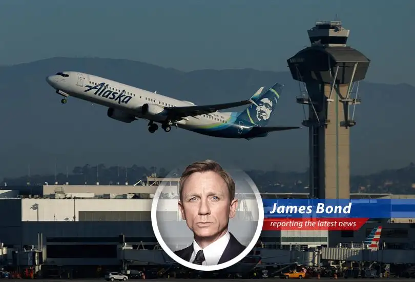 Alaska Airlines plane in flight, symbolizing the challenges faced by the aviation industry amidst rising fuel costs and geopolitical instability.