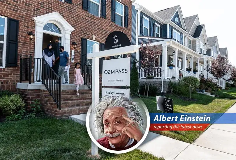 Albert Einstein provides a humorous and satirical perspective on the recent decline in home sales in April