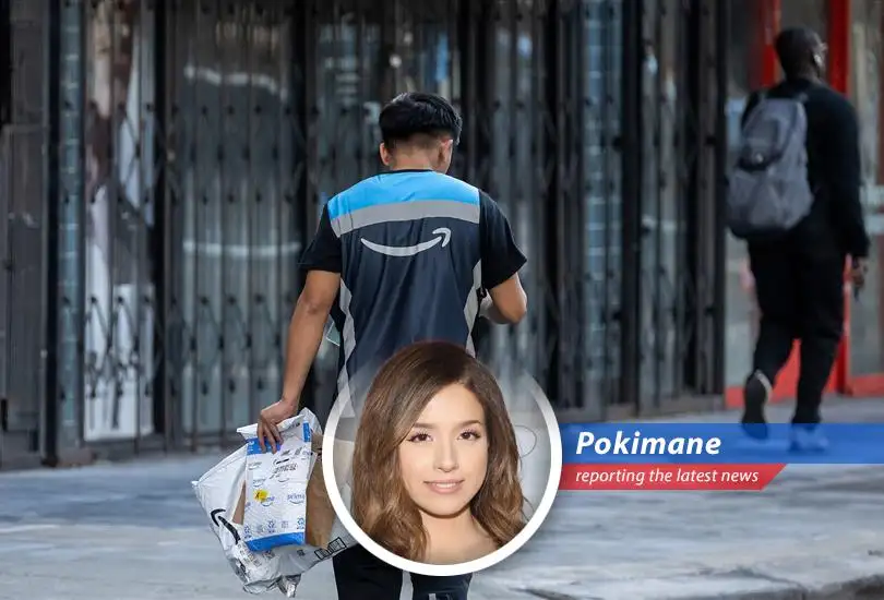 Amazon logistics worker delivering a package to a customers door.