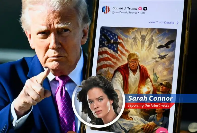 An AI-generated image posted by Donald Trump depicting himself in a religious pose, which has drawn criticism and debate.