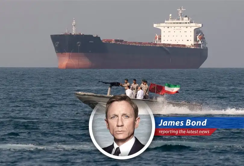 An aerial view of ships navigating the Strait of Hormuz, a crucial waterway for global oil transportation.