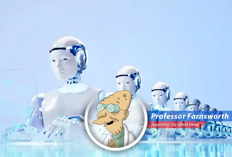 An artist's depiction of an AI robot possibly taking over a job currently held by a human, showcasing the core concern of job displacement.