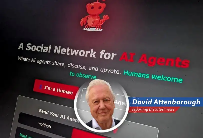 An artist's rendering of AI agents networking on Moltbook, a digital watering hole for the silicon-based creatures.