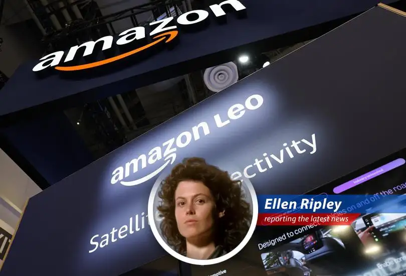 An artist's rendering of Amazon's Project Kuiper satellites orbiting Earth, a silent sentinel watching over us, just like MU-TH-UR 6000.