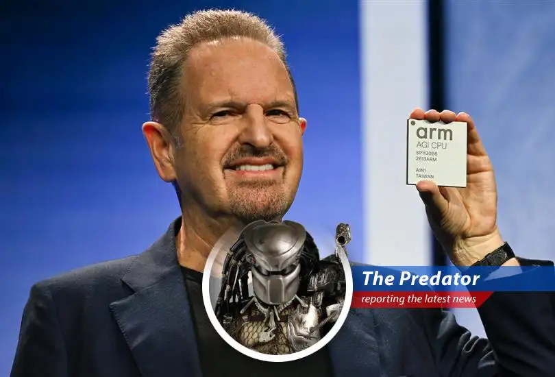 Arm CEO Rene Haas unveils the company's first in-house chip, the AGI CPU, at an event in San Francisco, marking a significant move into the data center CPU market.