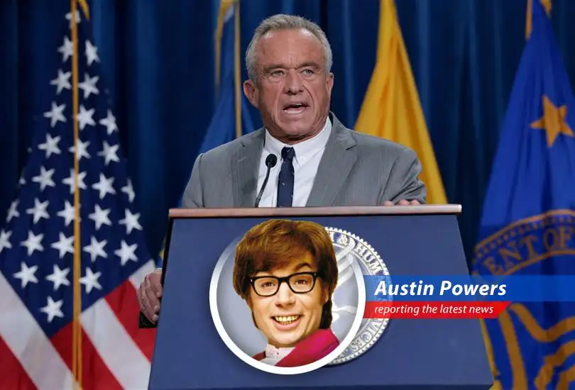 Austin Powers examines a field, pondering the mysteries of glyphosate and its impact on national security... Yeah, baby