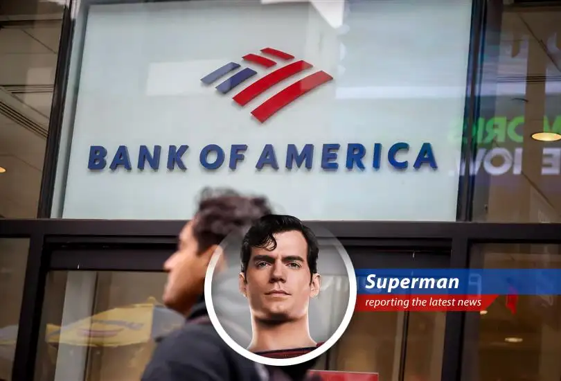 Bank of America headquarters amidst the Metropolis skyline, symbolizing the intersection of finance and justice.