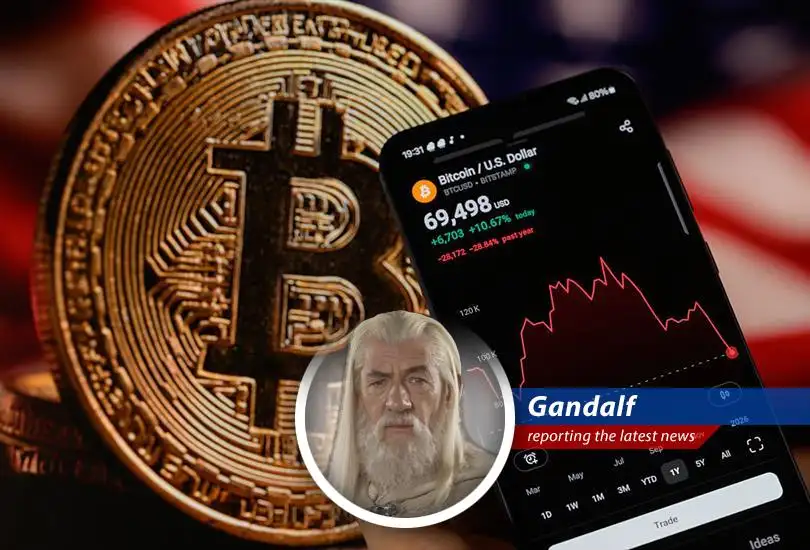 Bitcoin price chart showing a dip below $65,000 amidst geopolitical and tariff concerns.