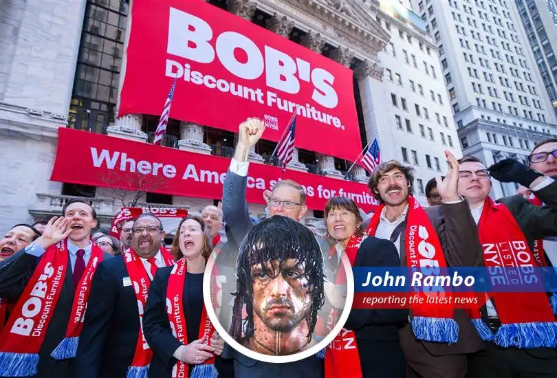 Bob's Discount Furniture showroom. Company focuses on value and quick delivery.