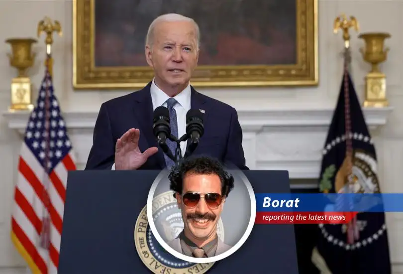 Borat shares his satirical take on Biden calling out Trump's reckless behavior post-conviction