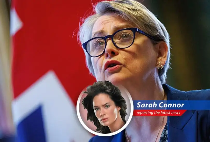 British Foreign Minister Yvette Cooper addresses the press, emphasizing the importance of free passage through the Strait of Hormuz amidst rising tensions.