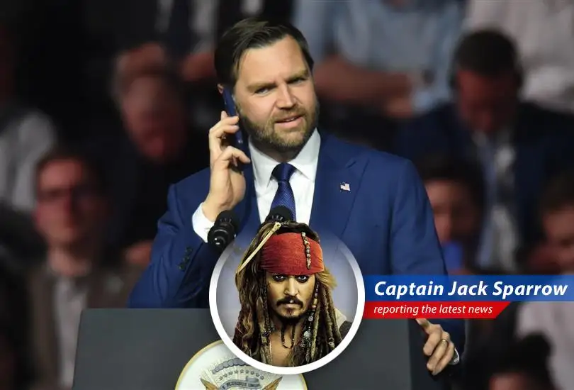 Captain Jack Sparrow observes the political maneuverings of Trump and Vance in Hungary.