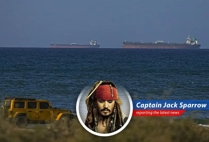 Captain Jack Sparrow surveys the stock market's horizon, seeking treasure amidst the tumultuous waves of economic news.