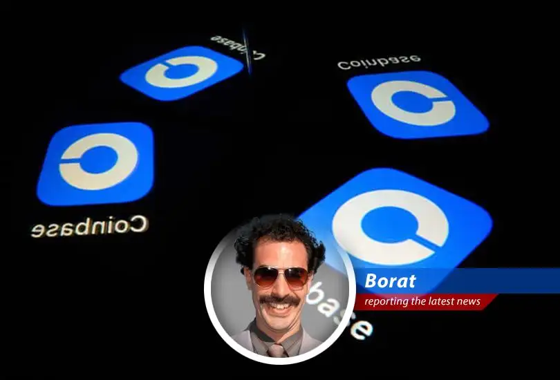 Coinbase logo amid fears of widespread tech layoffs driven by artificial intelligence advancements and cryptocurrency market volatility