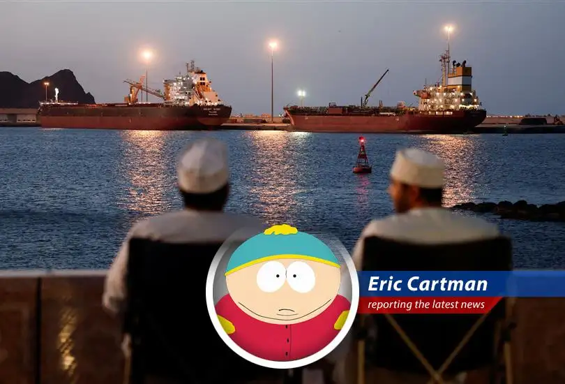 Container ship ablaze in the Persian Gulf symbolizing escalating tensions and disruptions to global oil supply routes.