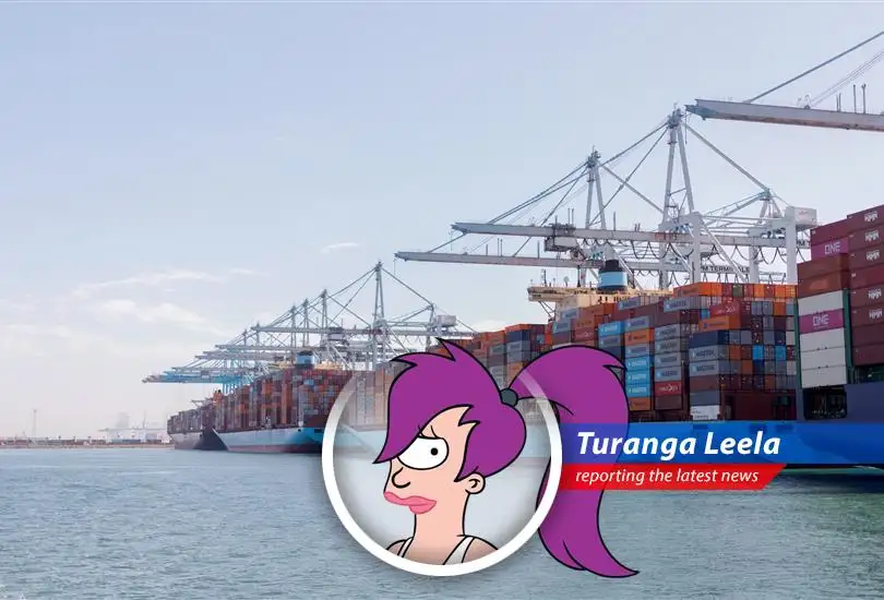 Container ships navigating choppy waters, symbolizing the uncertain future of global trade amidst geopolitical tensions.
