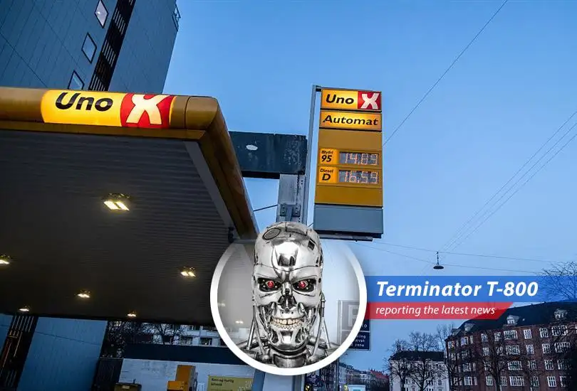 Denmark's skyline overlaid with an oil barrel, symbolizing the nation's energy challenges amidst rising oil prices.