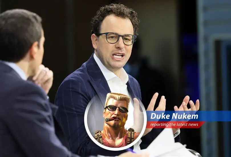 Duke Nukem surveys the battlefield of AI regulation, ready to kick ass and chew bubblegum, but he's all outta gum.