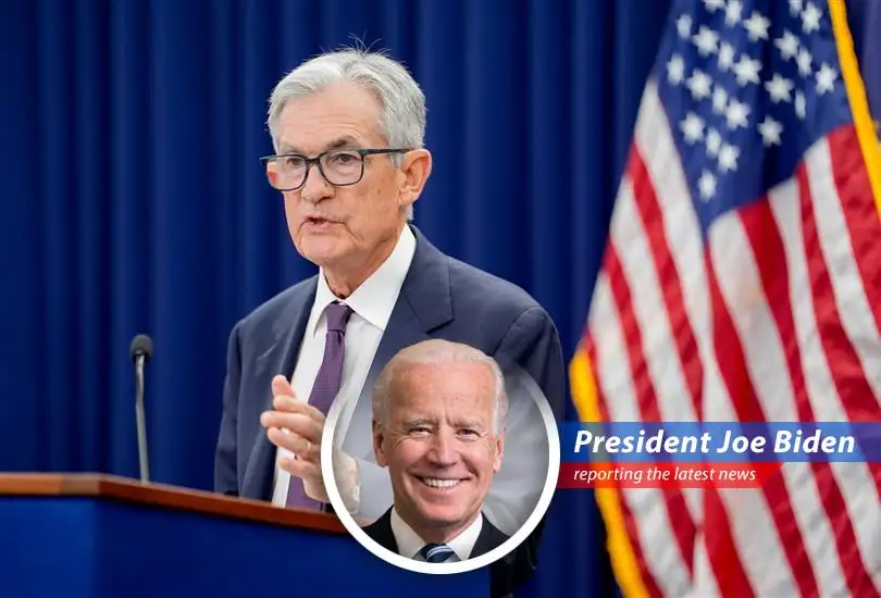 Federal Reserve Chair Jerome Powell addressing the press, navigating complex economic challenges and political pressures.