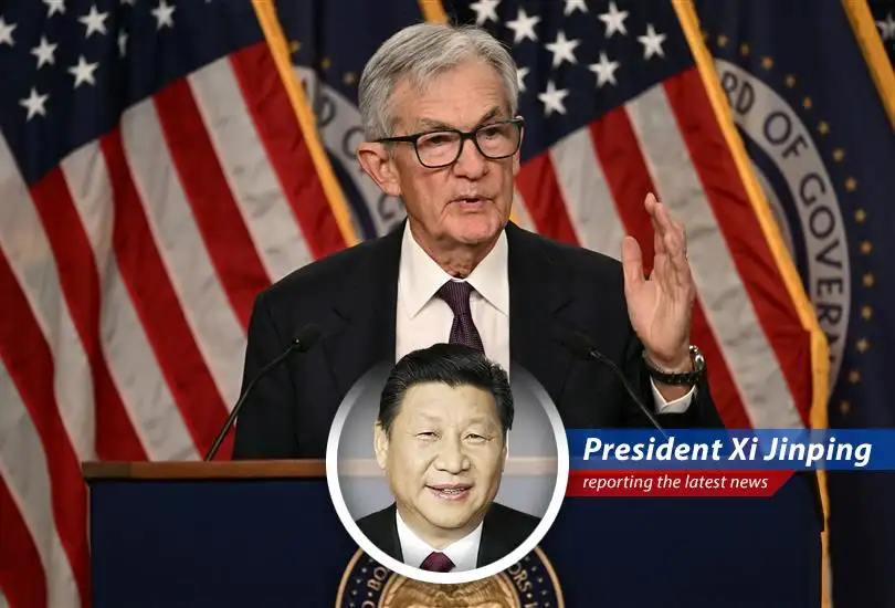 Federal Reserve building with overlaid graphics indicating rising inflation and a divided committee.