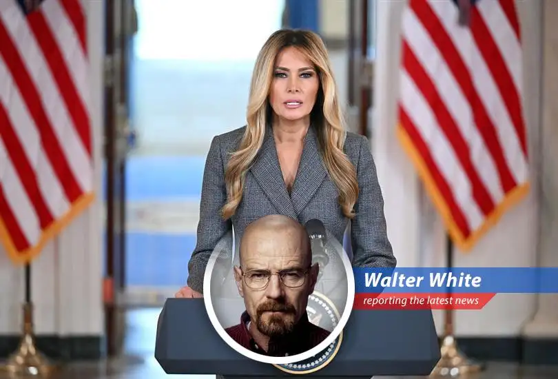 First Lady Melania Trump addressing reporters at the White House, denying any connection to Jeffrey Epstein.