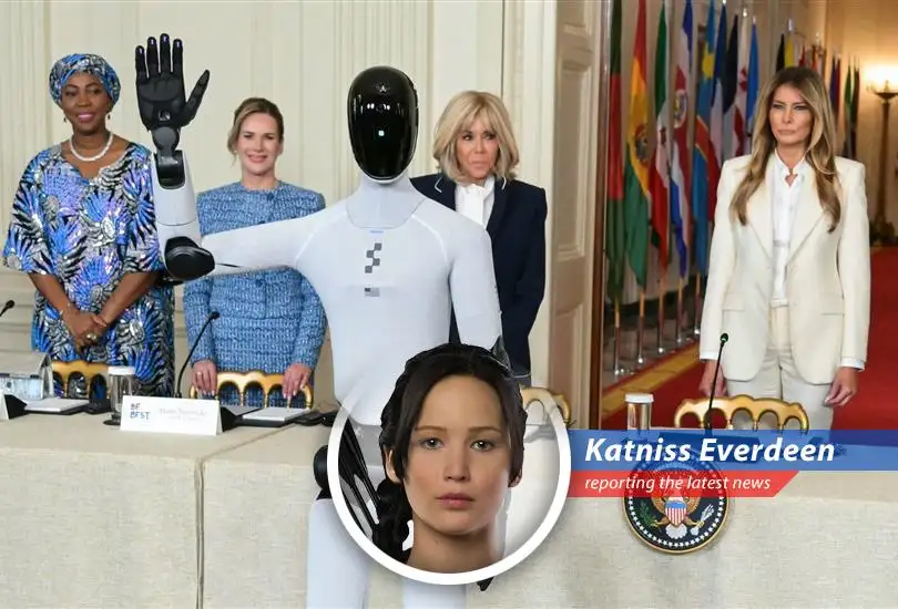 First Lady Melania Trump alongside Figure 3, a humanoid robot, at the White House.