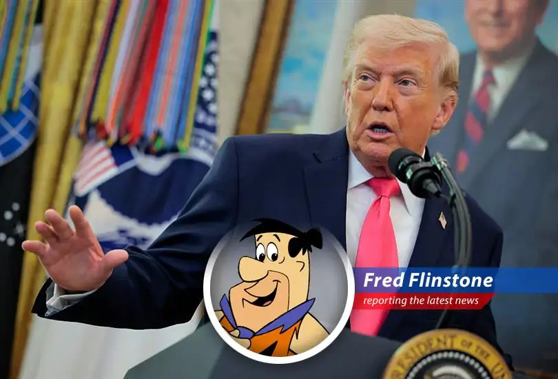 Fred Flinstone contemplates the mixed signals coming from the modern world, wondering if a good brontosaurus burger can solve it all.