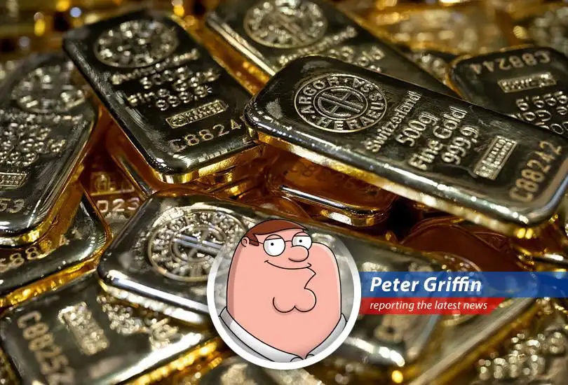 Gold bars stacked, representing the volatile market reaction to geopolitical news.