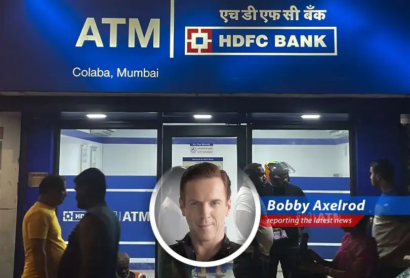 HDFC Bank logo displayed amidst news of chairman's resignation and subsequent stock drop.