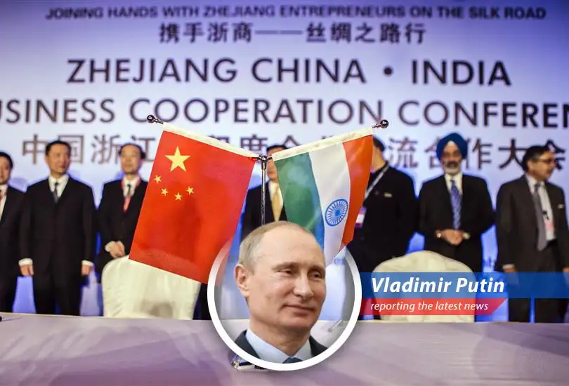 Indian and Chinese flags symbolize potential collaboration in renewable energy.