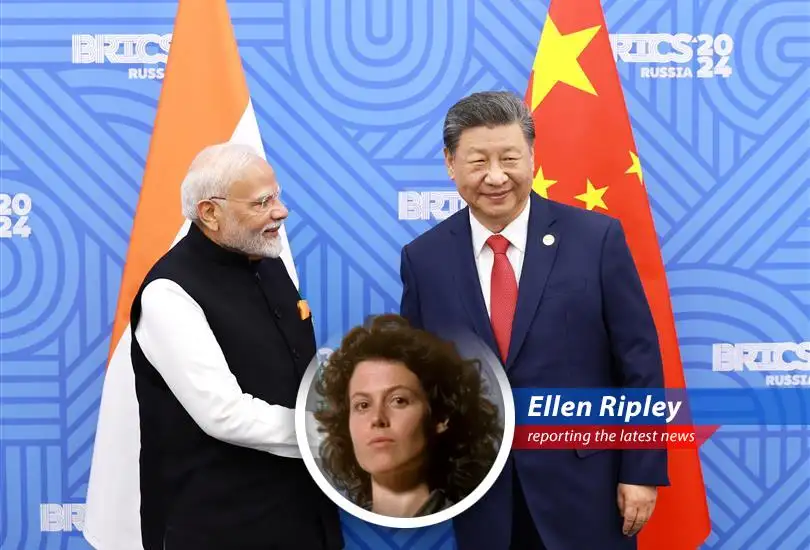 Indian and Chinese flags wave together, symbolizing a potential thaw in economic relations.